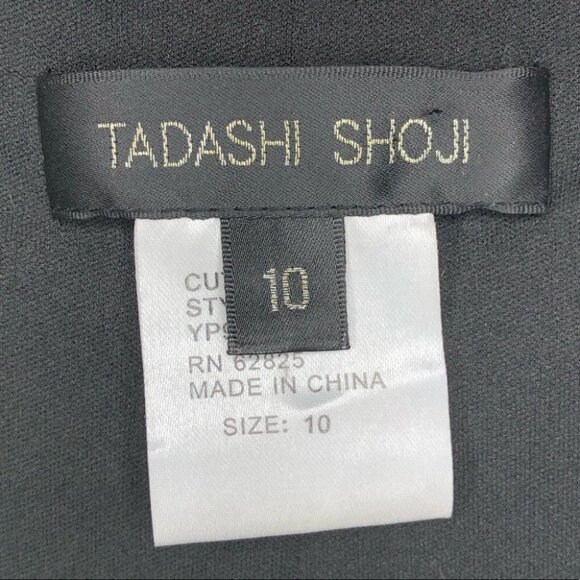 TADASHI Shoji Black Cap Sleeve Asymmetrical Neckline Stitch Detail Dress Size 10 - Picture 4 of 8
